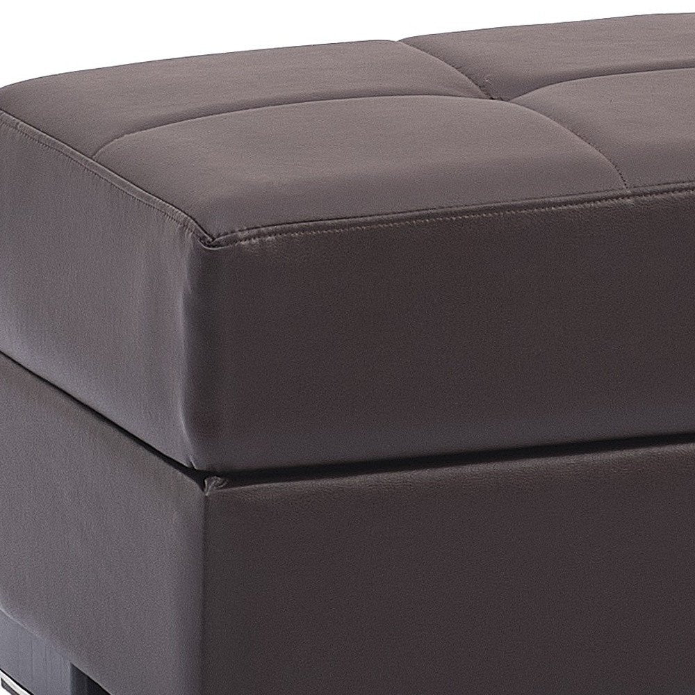 50" Brown Faux Leather Tufted Storage Ottoman