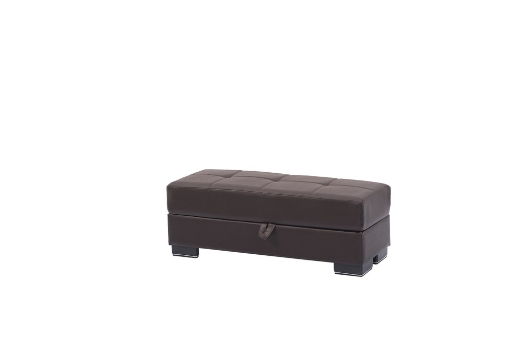 50" Brown Faux Leather Tufted Storage Ottoman