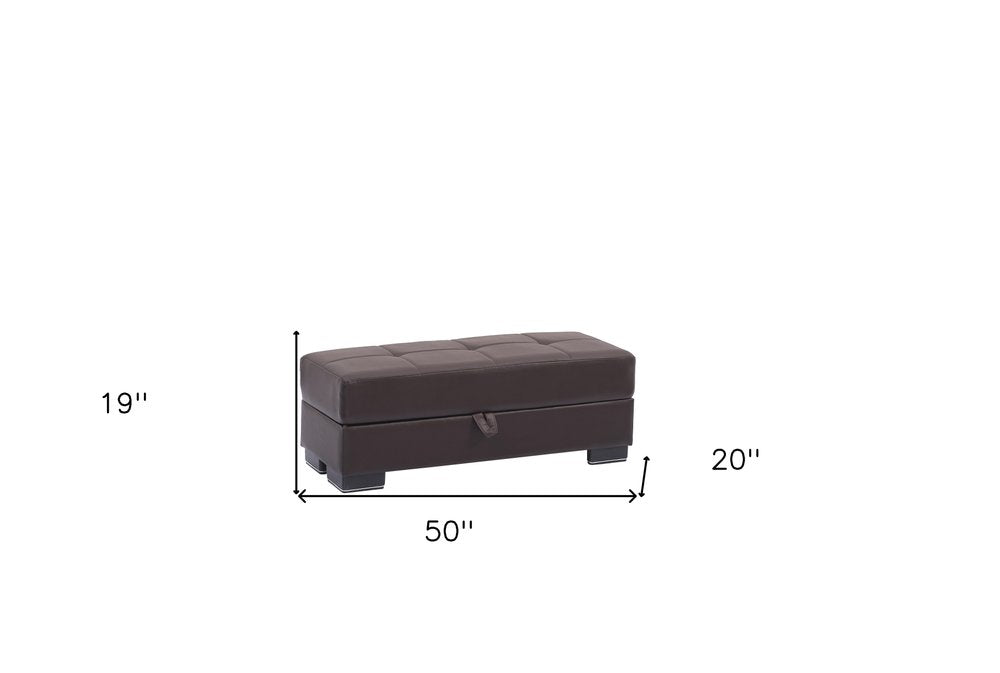 50" Brown Faux Leather Tufted Storage Ottoman