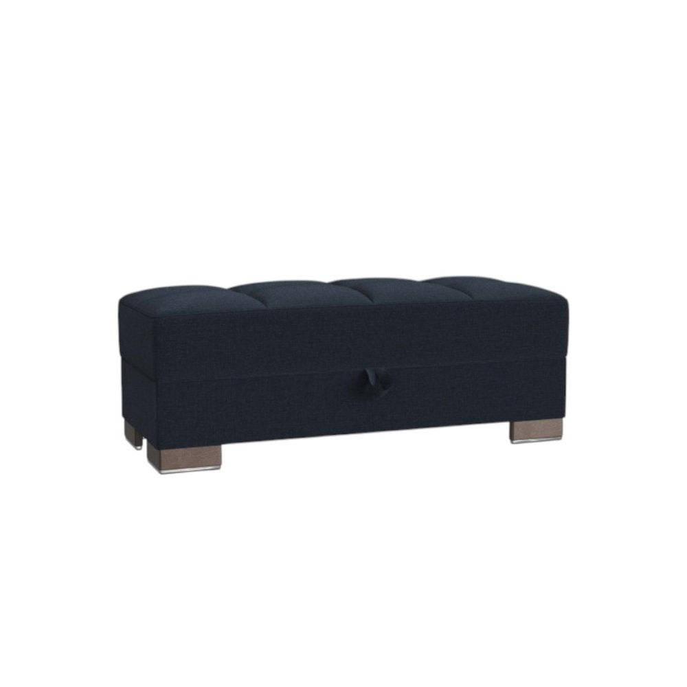 52" Dark Blue and Brown Chenille Tufted Storage Ottoman