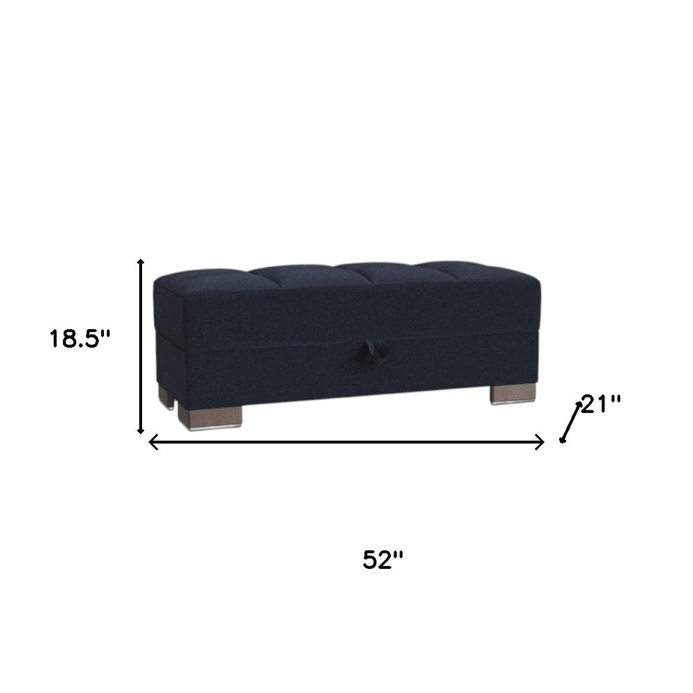52" Dark Blue and Brown Chenille Tufted Storage Ottoman