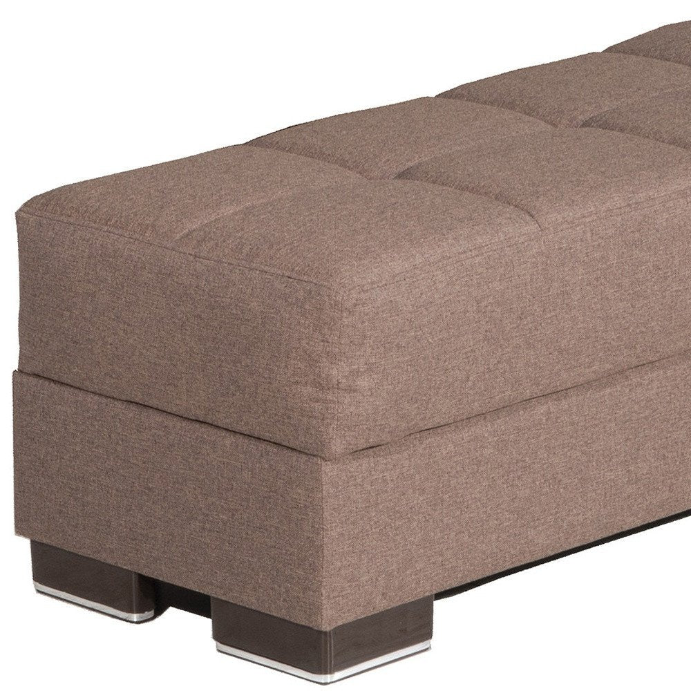 52" Brown Chenille Tufted Storage Ottoman