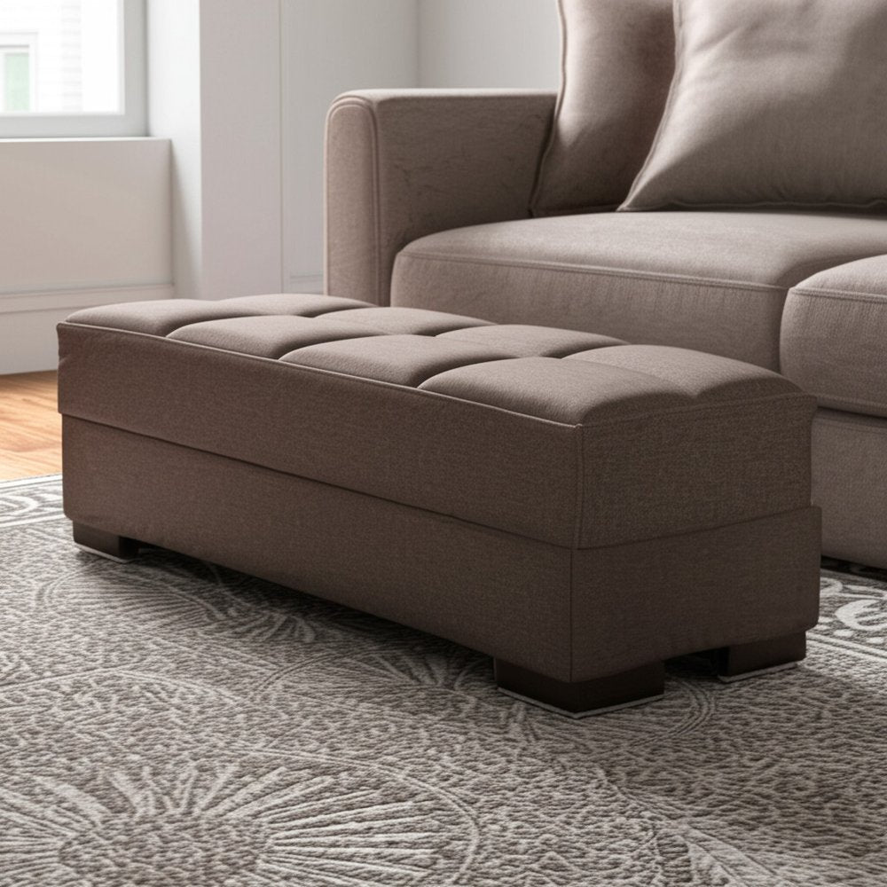 52" Brown Chenille Tufted Storage Ottoman
