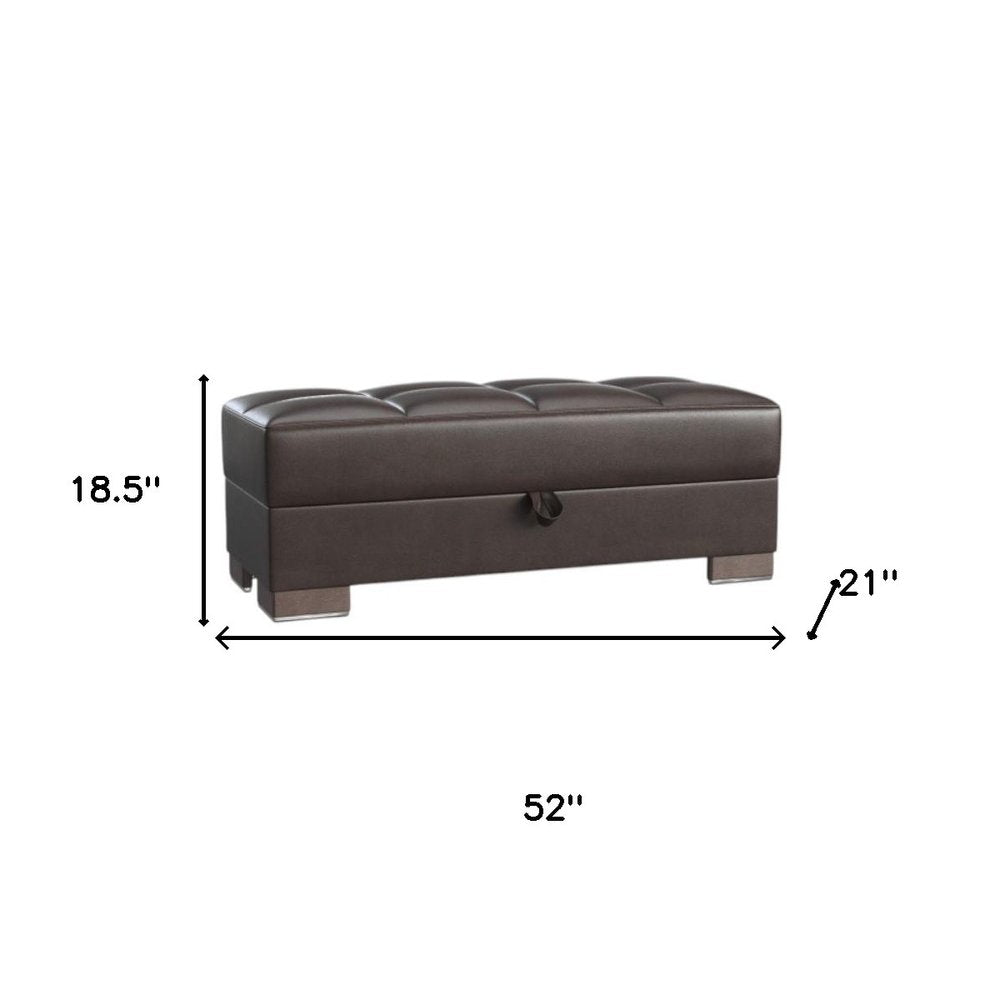 52" Brown Faux Leather Tufted Storage Ottoman