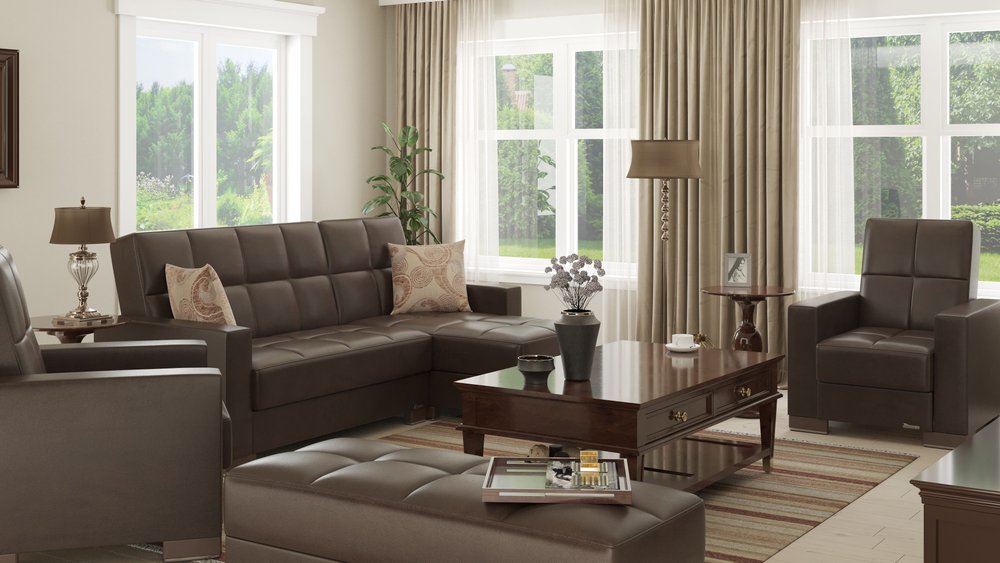52" Brown Faux Leather Tufted Storage Ottoman