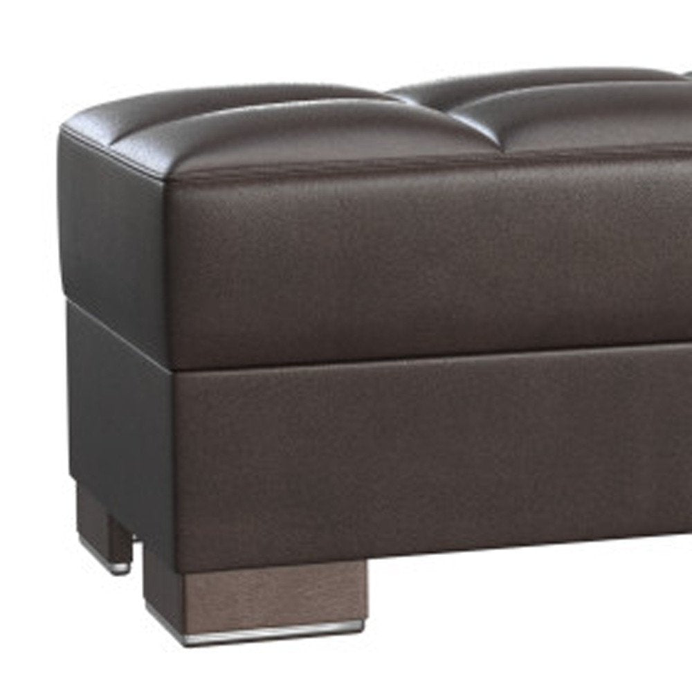 52" Brown Faux Leather Tufted Storage Ottoman