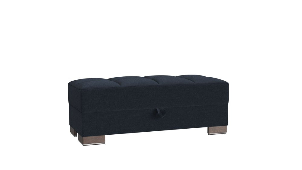 52" Dark Blue and Brown Chenille Tufted Storage Ottoman