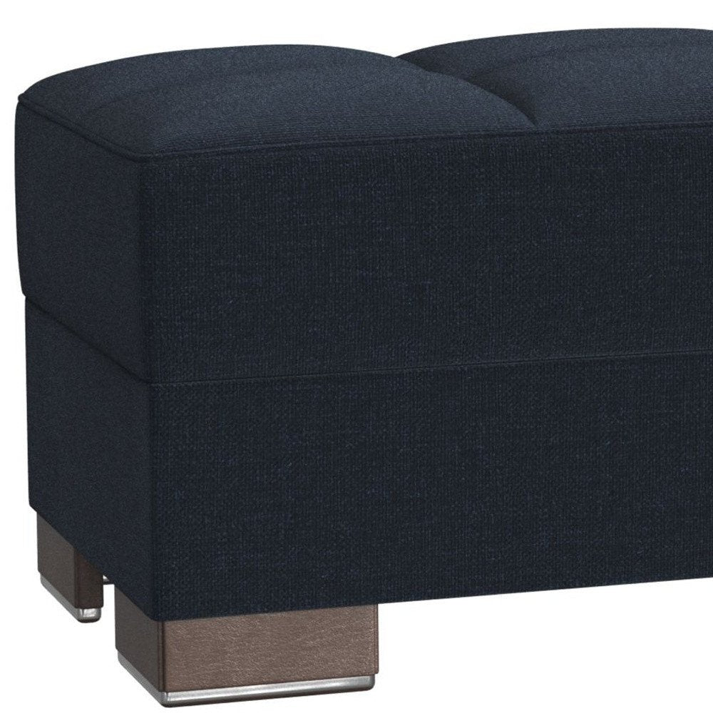 52" Dark Blue and Brown Chenille Tufted Storage Ottoman
