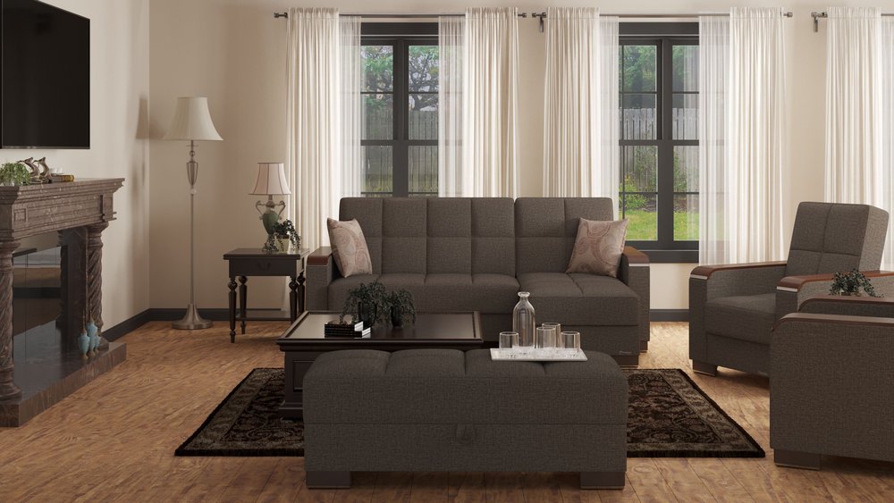 52" Brown Chenille Tufted Storage Ottoman