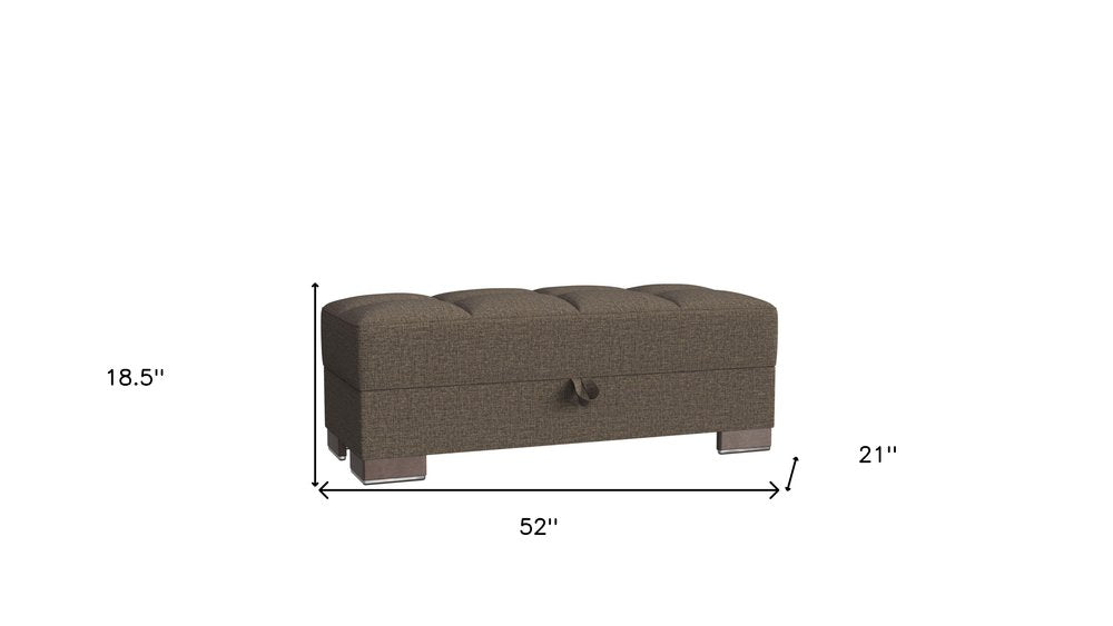 52" Brown Chenille Tufted Storage Ottoman