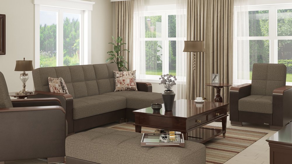 52" Brown Chenille And Faux Leather Tufted Storage Ottoman