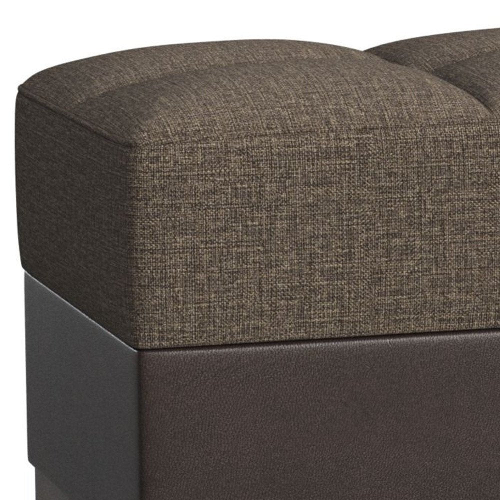 52" Brown Chenille And Faux Leather Tufted Storage Ottoman