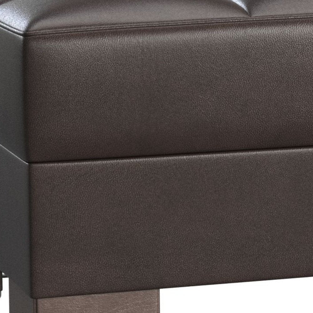 52" Brown Faux Leather Tufted Storage Ottoman