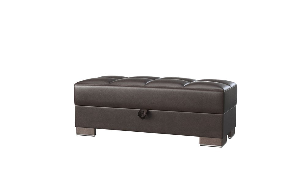52" Brown Faux Leather Tufted Storage Ottoman
