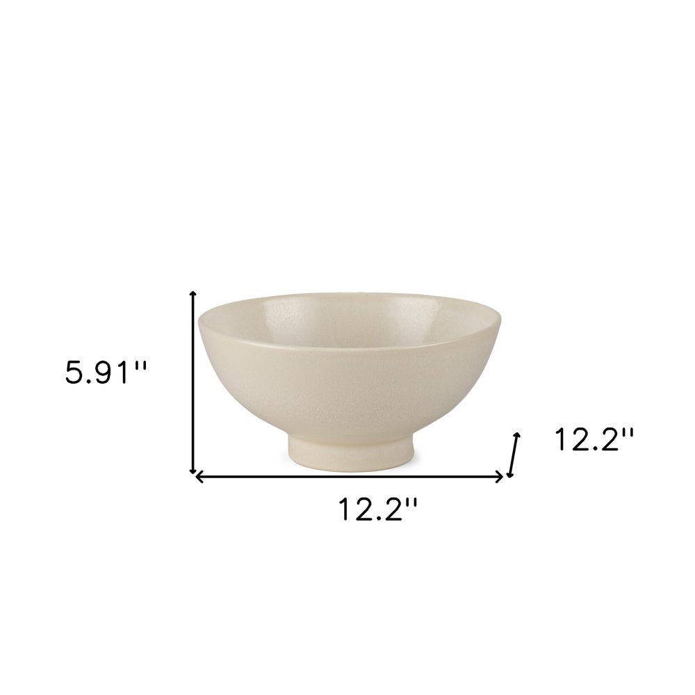 12" Cream Ceramic Round Pedestal Centerpiece Bowl