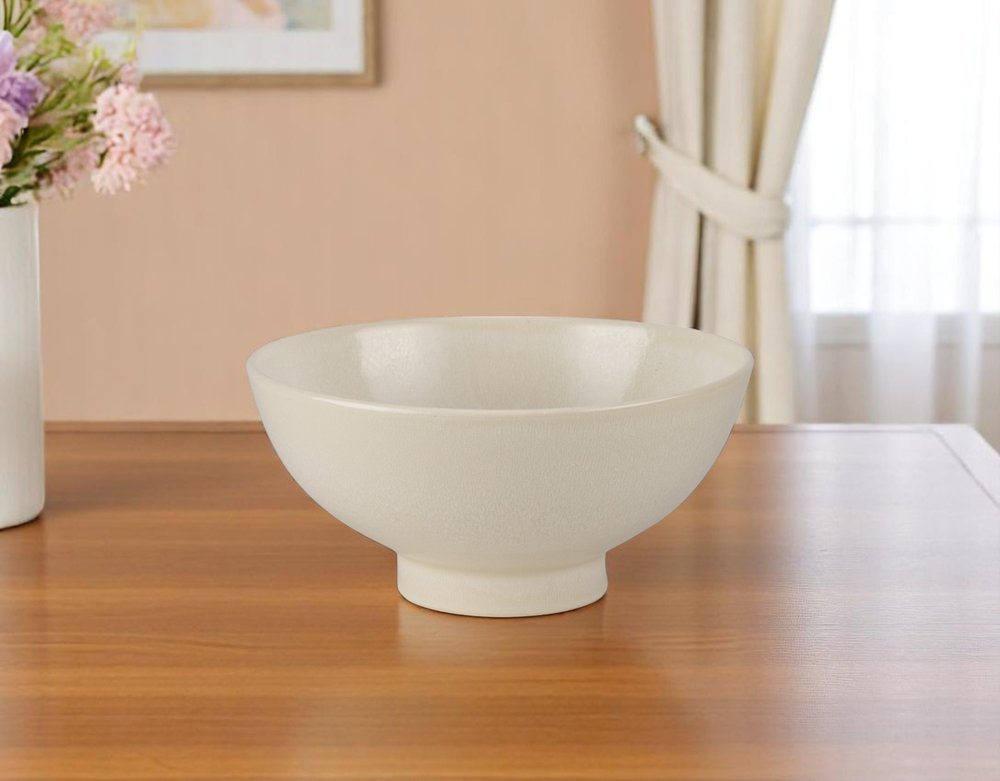 Cuenco de pedestal redondo de cerámica color crema de 12" para centro de mesa