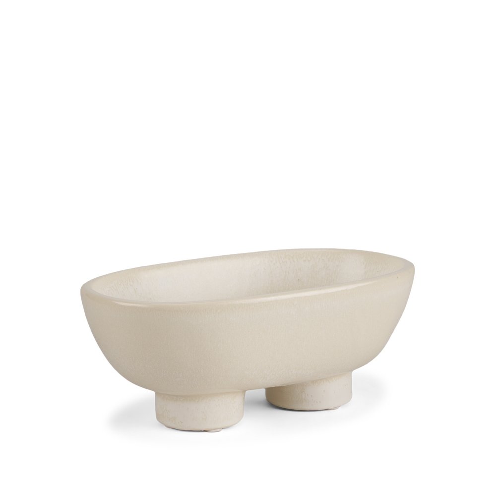 Centro de mesa con pedestal ovalado de cerámica color crema de 8"
