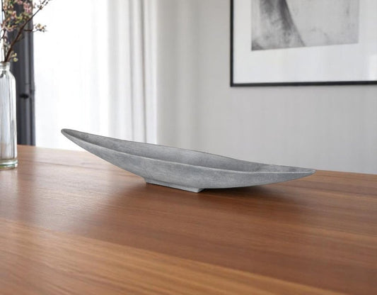 Cuenco central ovalado de aluminio fundido gris de 32"