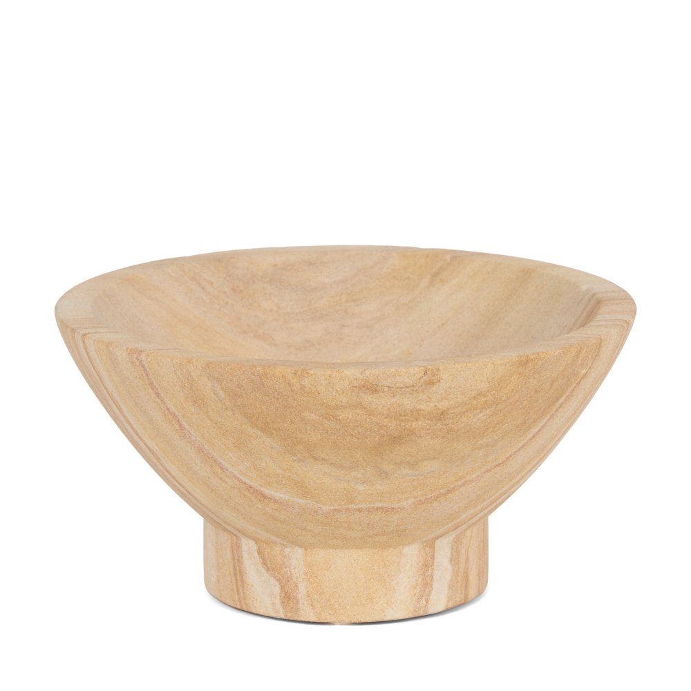 Cuenco de centro de mesa con pedestal redondo de arenisca beige de 8"