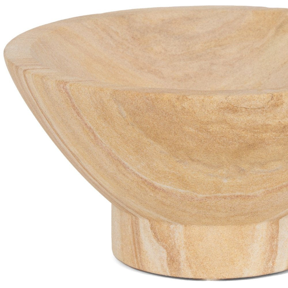 Cuenco de centro de mesa con pedestal redondo de arenisca beige de 8"