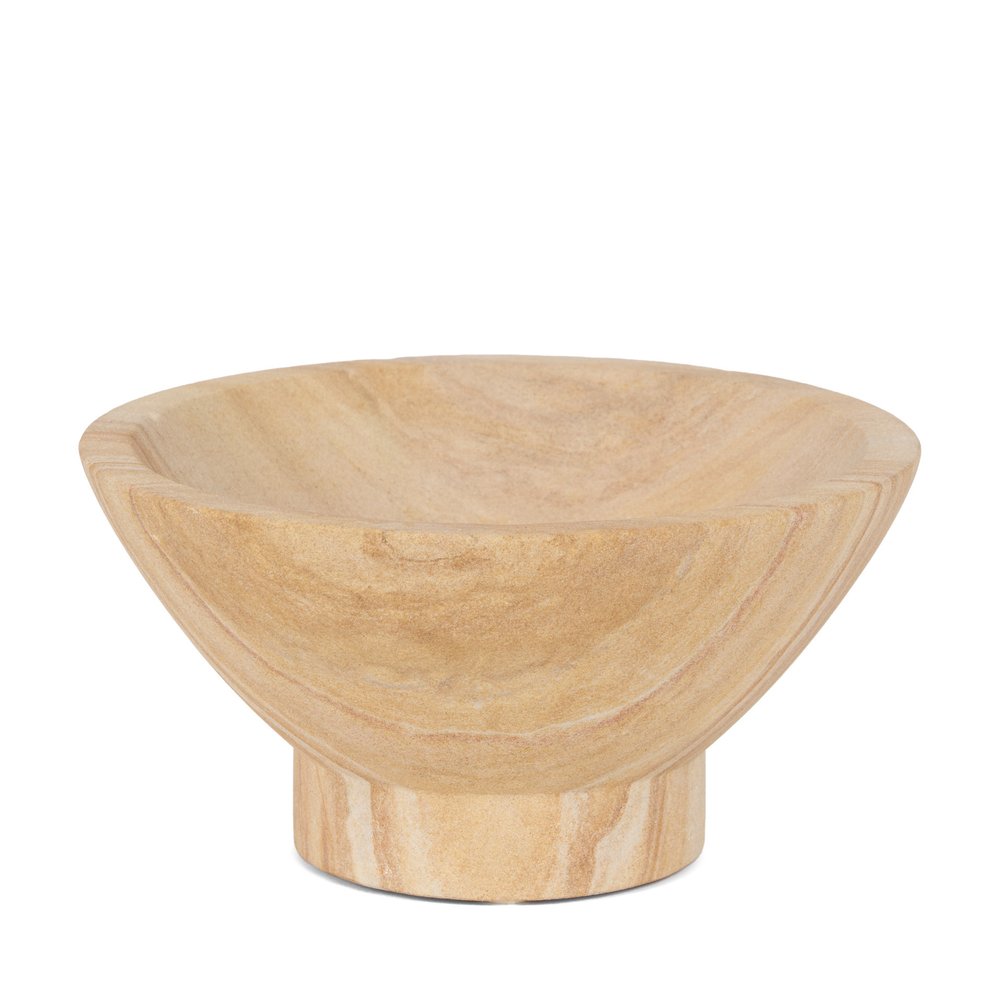 Cuenco de centro de mesa con pedestal redondo de arenisca beige de 8"
