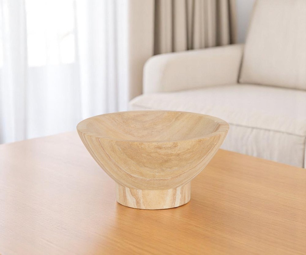 Cuenco de centro de mesa con pedestal redondo de arenisca beige de 8"