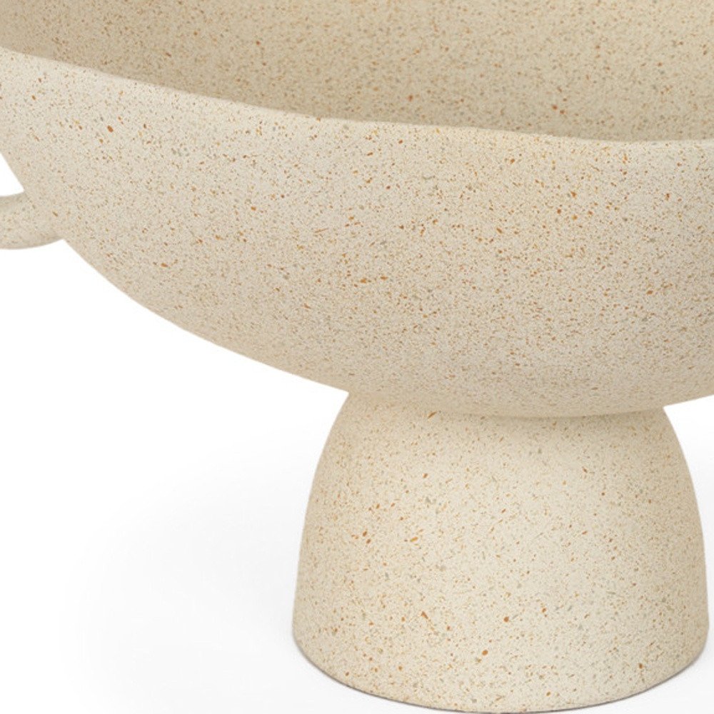 Cuenco de pedestal redondo de aluminio fundido beige de 11" con asas