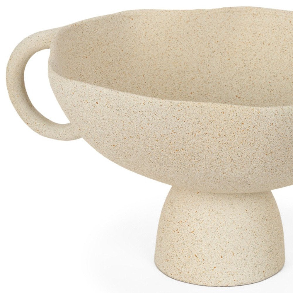 Cuenco de pedestal redondo de aluminio fundido beige de 11" con asas