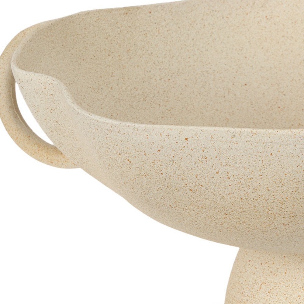 16" Beige Cast Aluminum Round Pedestal Centerpiece Bowl With Handles