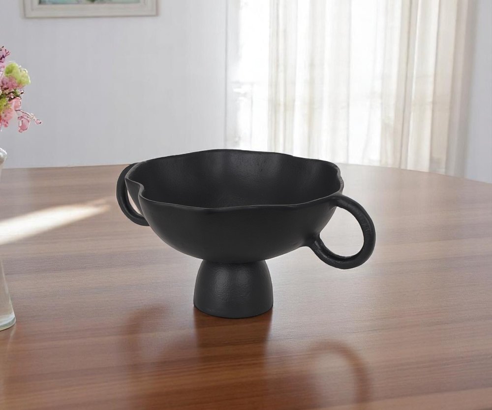 11" Black Metal Round Pedestal Centerpiece Bowl