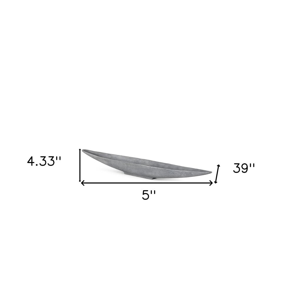 39" Gray Cast Aluminum Oval Long Boat Centerpiece Bowl