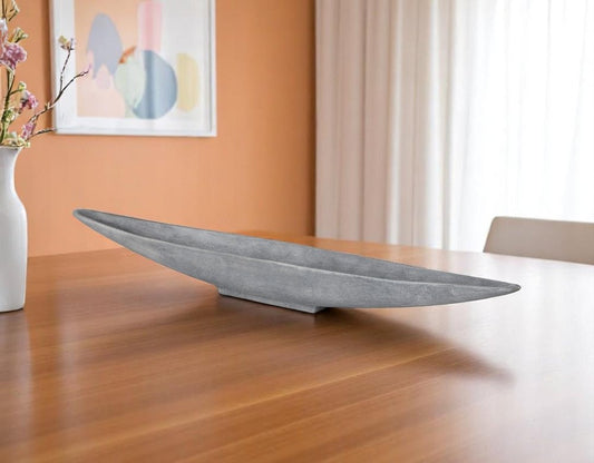 Cuenco central ovalado de aluminio fundido gris de 39" con forma de barco