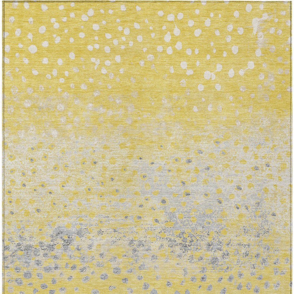 9' X 12' Yellow And Gold Abstract Washable Indoor Outdoor Area Rug