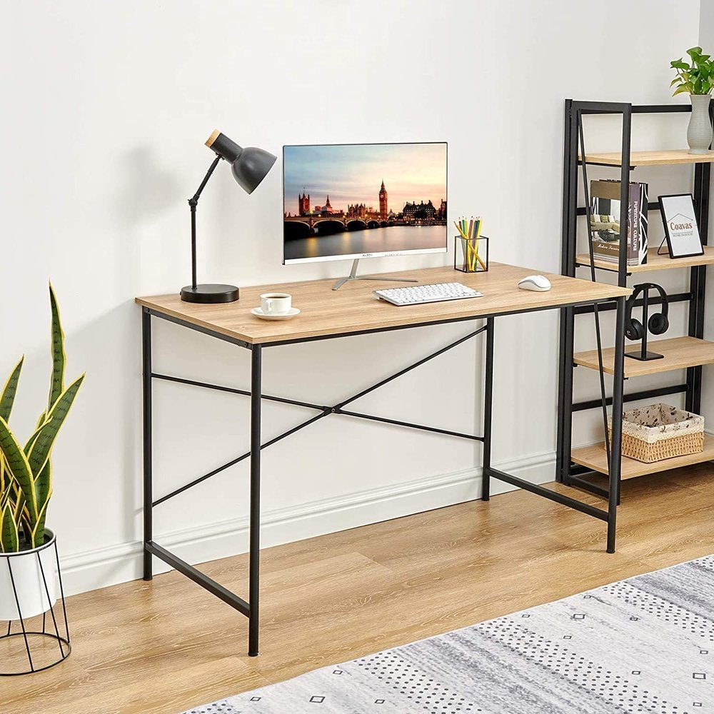 47" Natural and Black Wood and Metal Computer Desk