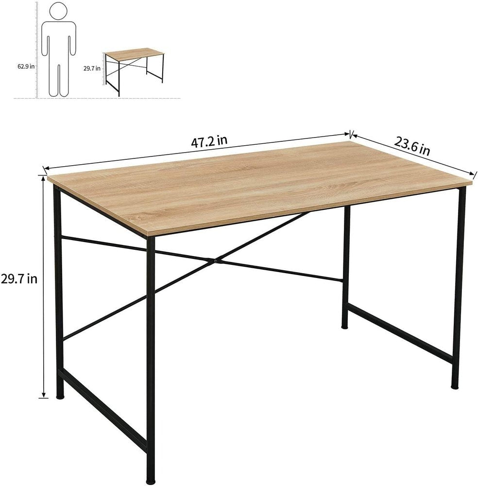 47" Natural and Black Wood and Metal Computer Desk