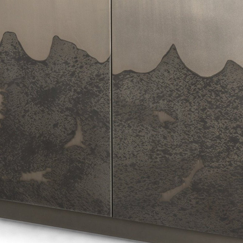 30" Gray Distressed Metal Textured Door Accent Cabinet With Two Doors