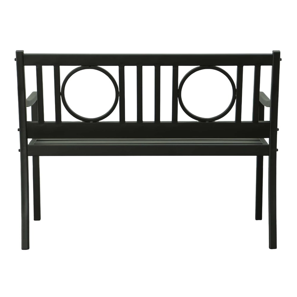 Banco de jardín de metal negro de 45" con respaldo geométrico