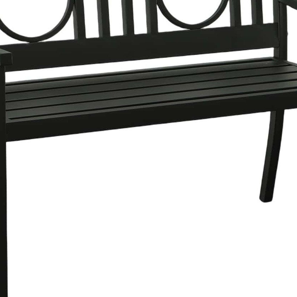 Banco de jardín de metal negro de 45" con respaldo geométrico