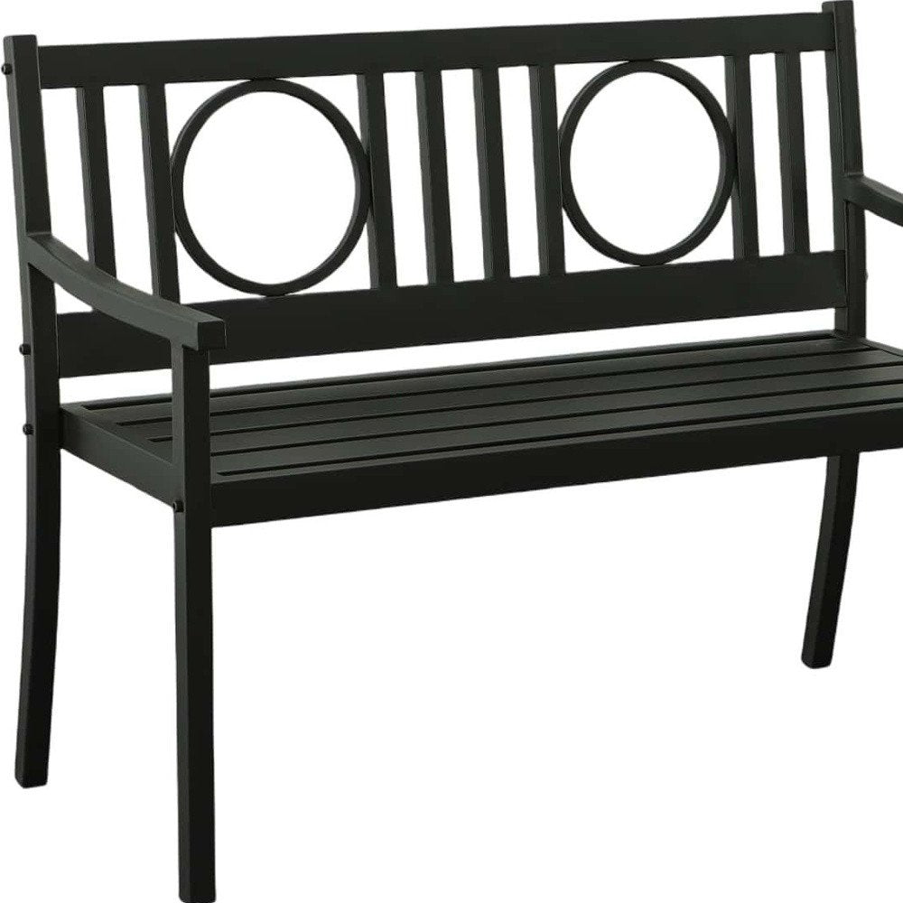Banco de jardín de metal negro de 45" con respaldo geométrico