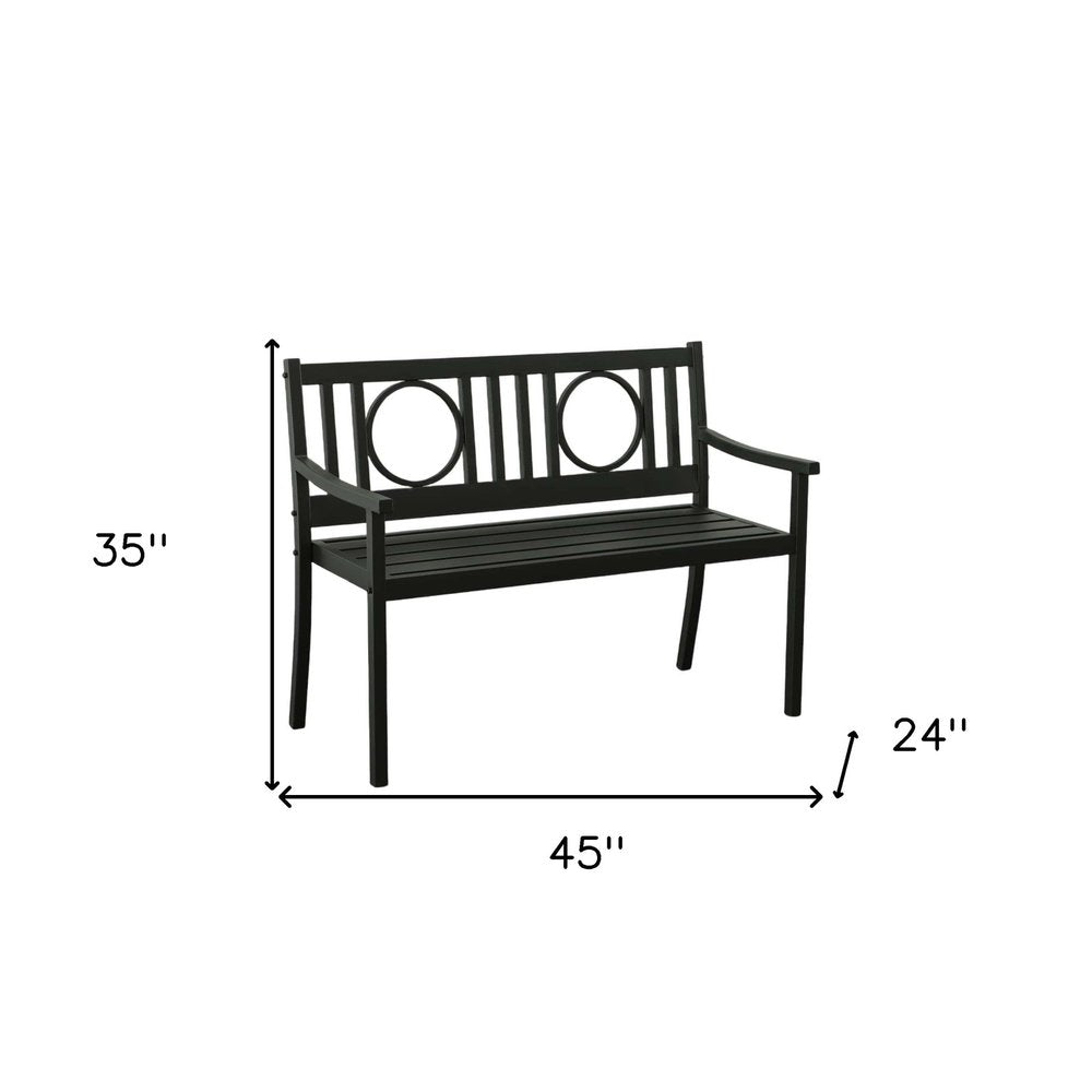 Banco de jardín de metal negro de 45" con respaldo geométrico