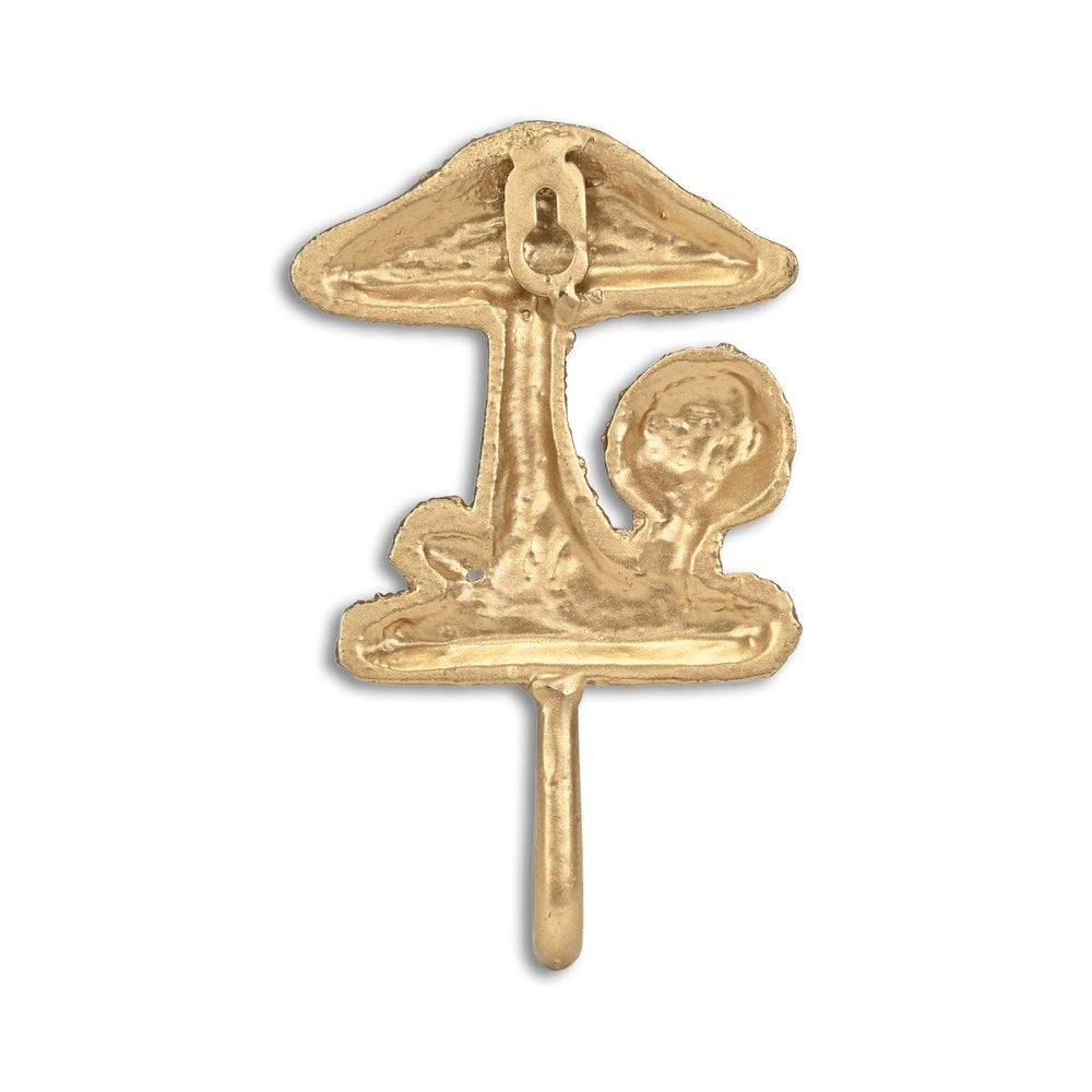 Gancho de pared con forma de hongo de hierro fundido dorado de 4"