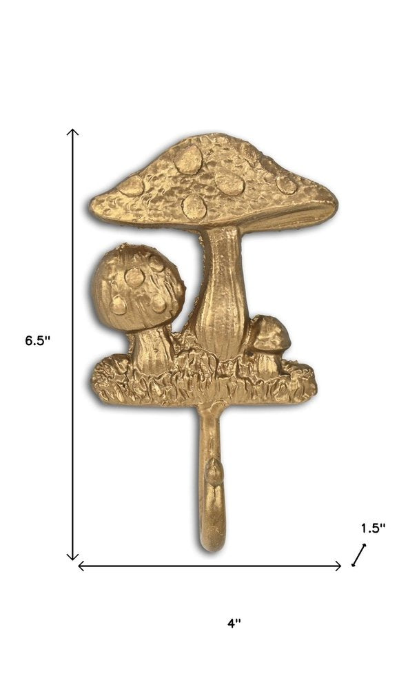 Gancho de pared con forma de hongo de hierro fundido dorado de 4"