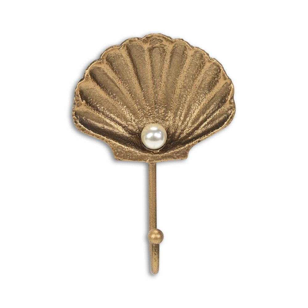 Gancho de pared de hierro fundido dorado de 4" con forma de concha marina