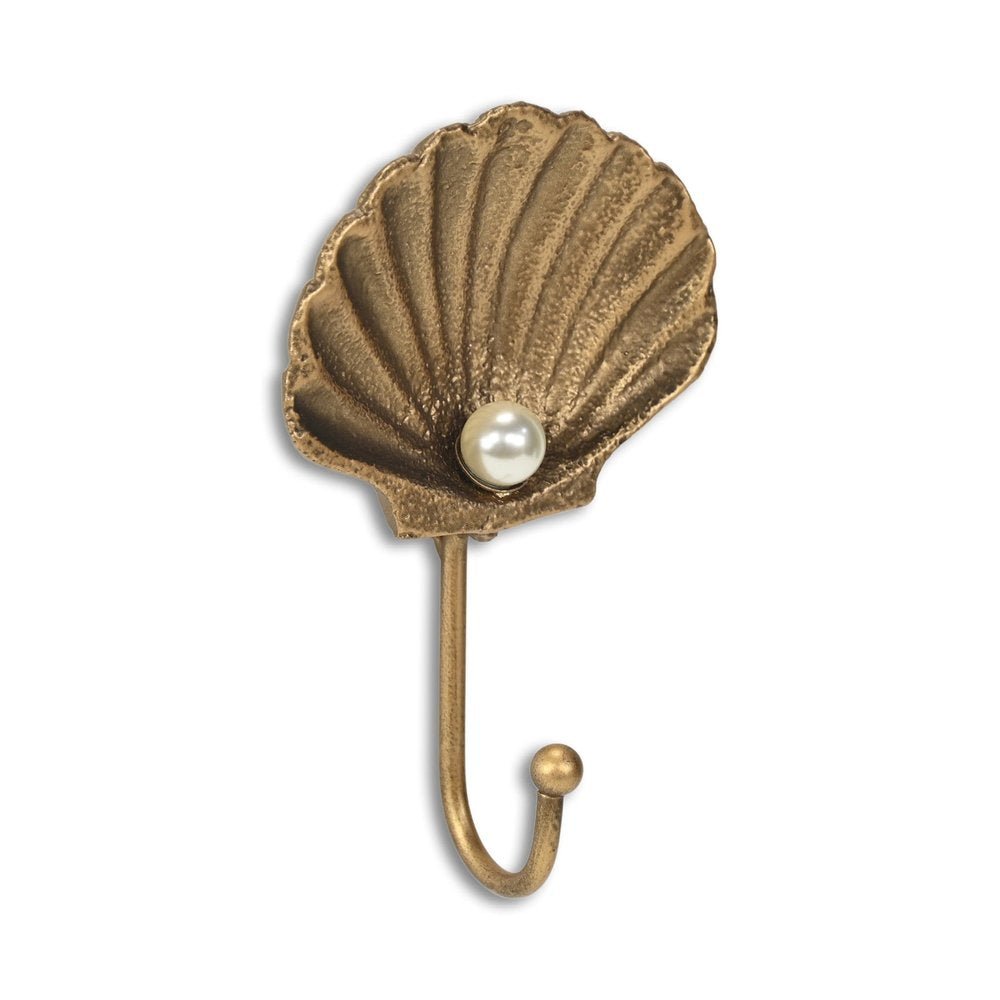 Gancho de pared de hierro fundido dorado de 4" con forma de concha marina