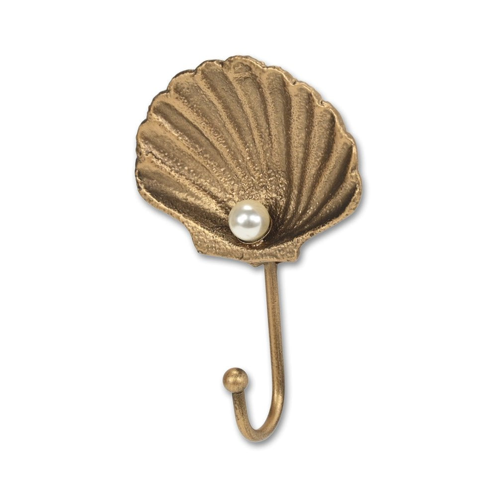 Gancho de pared de hierro fundido dorado de 4" con forma de concha marina