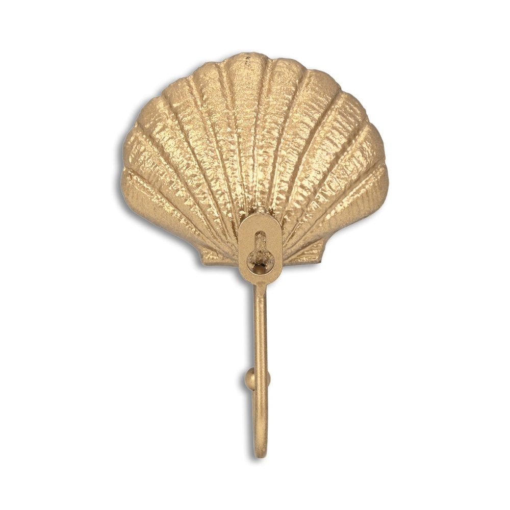 Gancho de pared de hierro fundido dorado de 4" con forma de concha marina