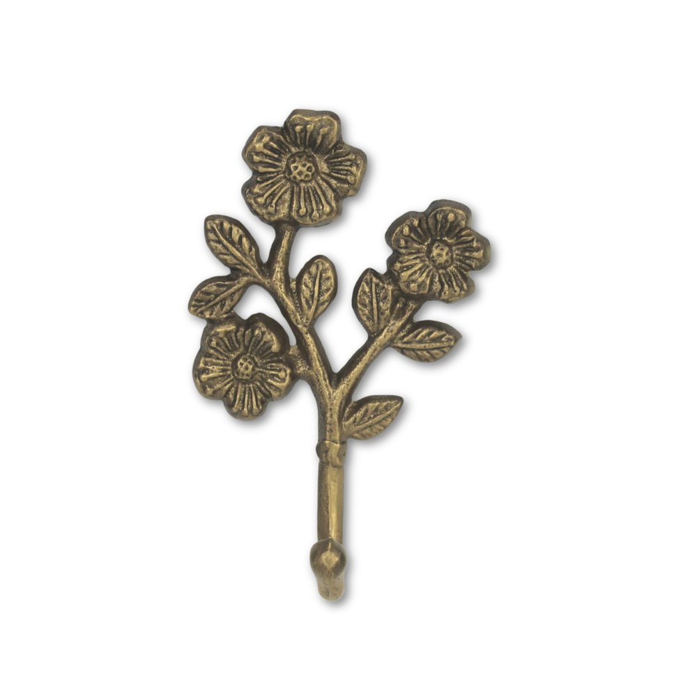 Gancho de pared con forma de flor de hierro fundido dorado envejecido de 4"