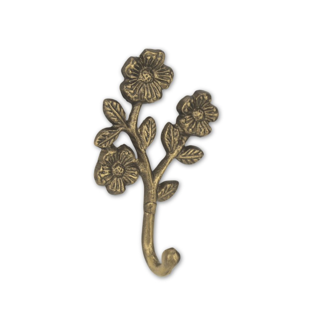 Gancho de pared con forma de flor de hierro fundido dorado envejecido de 4"