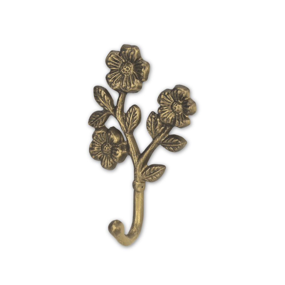 Gancho de pared con forma de flor de hierro fundido dorado envejecido de 4"