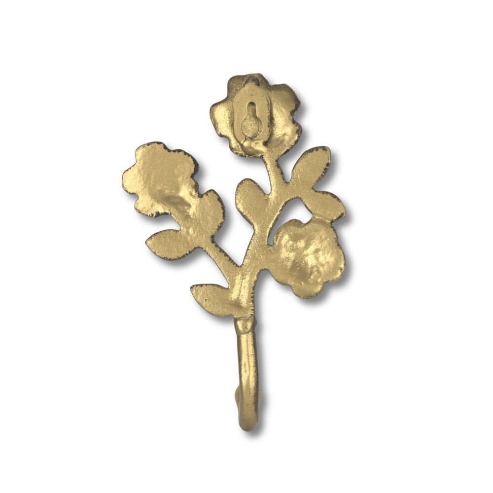 Gancho de pared con forma de flor de hierro fundido dorado envejecido de 4"